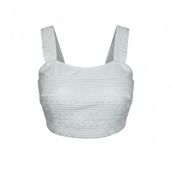 Avec Les Filles Tops - Avec Les Filles White Embroidered Crop Top Size 8 | Textured Cotton Tank | NWT